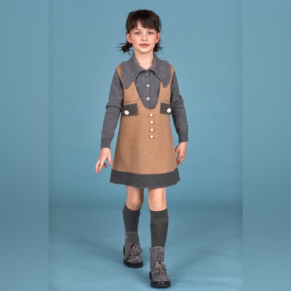 MIMISOL Two-tone knitted pinafore dress